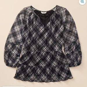 Plaid Black and Gray Women's Top Terra and Sky